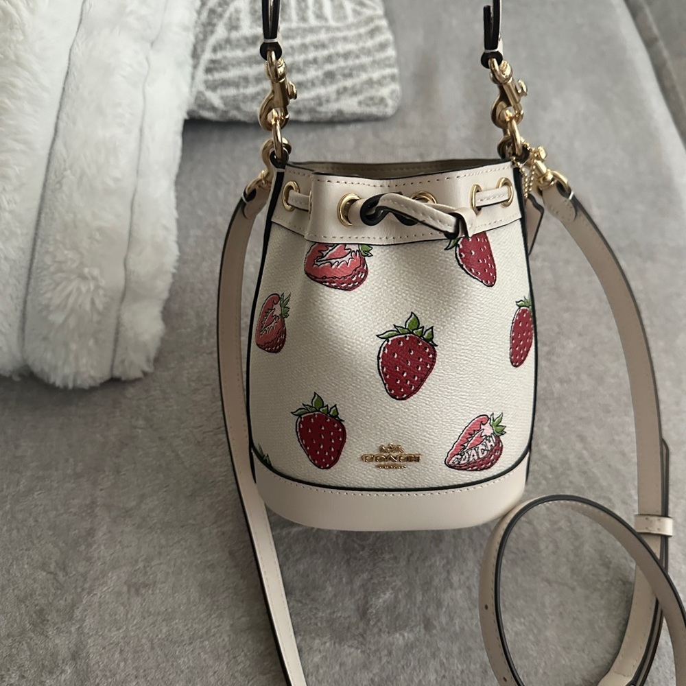 Coach Cream Mini Bag with Strawberry Print